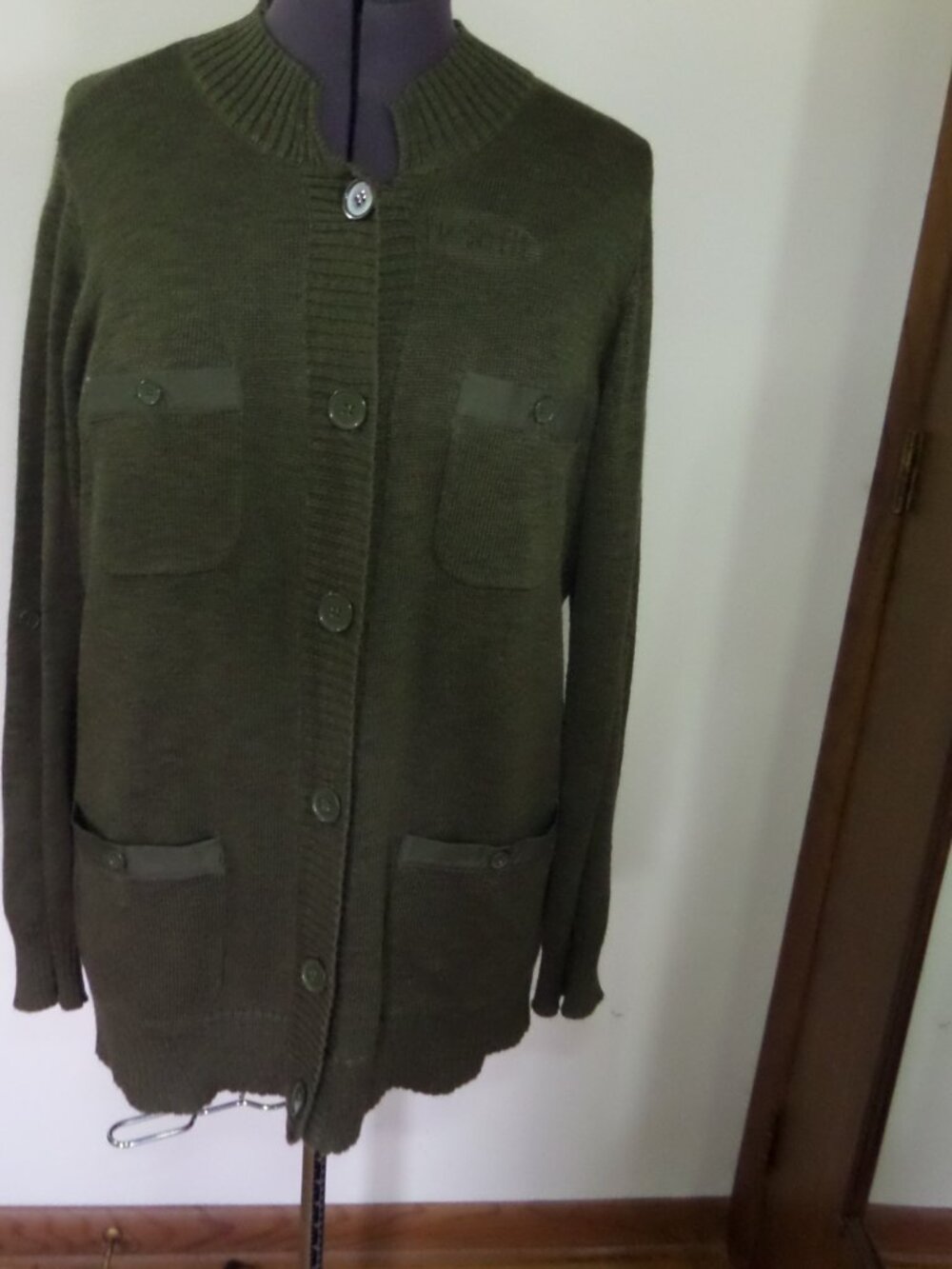Jones New York Women's Fall Long Sleeve Cardigan Sweater Olive Green Size 1X